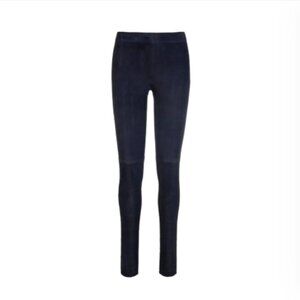 NWT Charlotte Brody Suede Leggings Pants Womens 2 Navy Blue Leather Ankle NEW